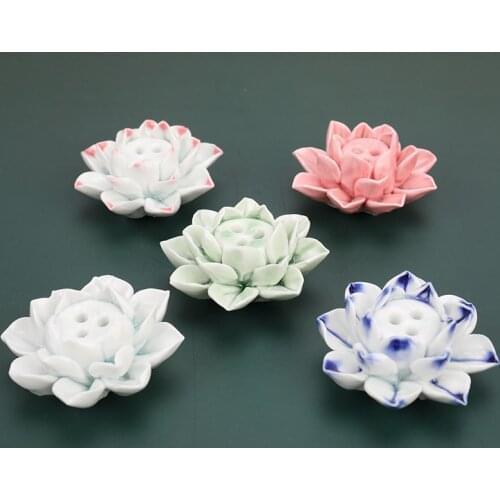 Ceramic Incense Burner Stick Holder Lotus Catcher Plate Natural 3 Hole Decor