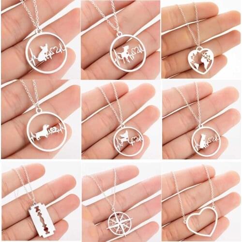 Korea Fashion Womens Stainless Steel Necklace Mens Round Heart-shaped Cute Dog Pendant Necklace Engagement Jewelry Chain 2020