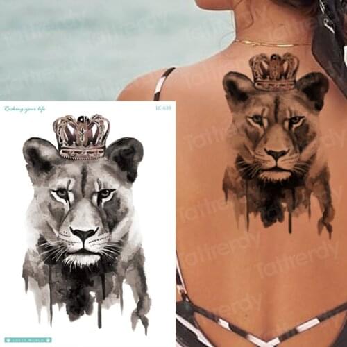 King queen tattoo tiger lion animals temporary tattoo sticker wolf fox waterproof tattoo for man girls sexy body art stickers