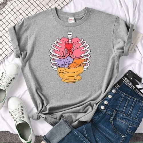 Creativity Cartoons Cute Cats Print T-Shirts Womans Fashion Casual Tops Funny Oversize T Shirts Creative Big-Size Woman T Shirts