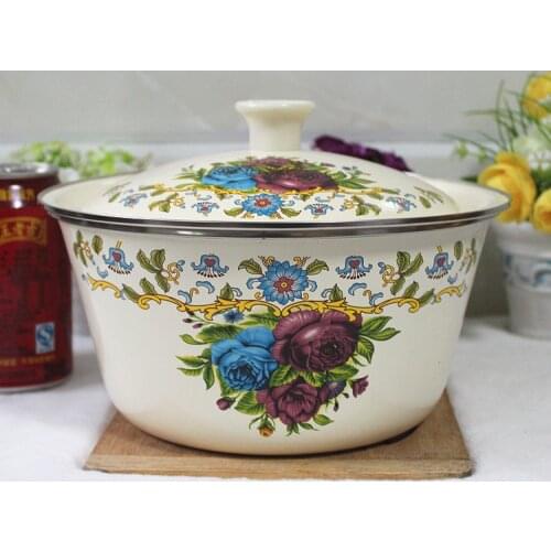 Round Thick Enamel Enamel Basin Nostalgic Enamel Bowl Wash Basin Bowl Vintage Lard with Lid Household Pastoral Style Enamel