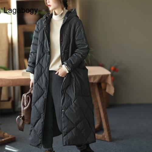 Lagabogy 2021 New Winter Long Women 90% White Duck Down Jacket Thick Warm Hooded Parka Female Casual Windproof Snow Coat Outwear
