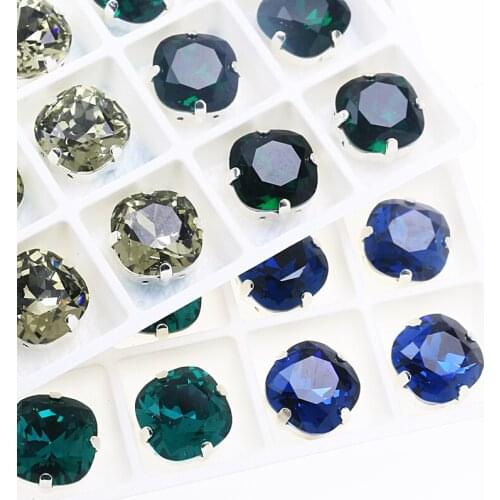 Junjiao 3D Crystal Sew On Rhinestone 18mm Fat Square Rhinestone Flat Back Claws Silver Claw Crystal For needlework Clothes shoes