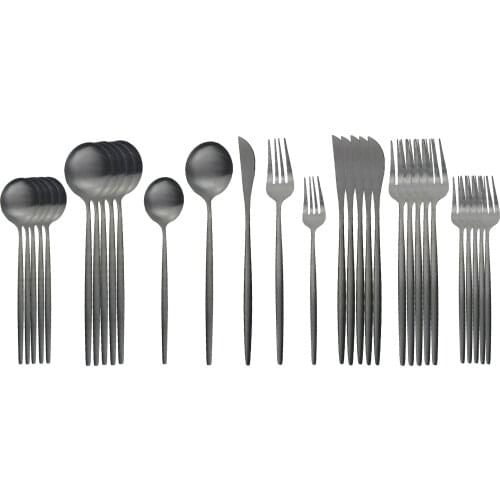 Matte Black Flatware Set 30Pcs Cutlery Set Knife Spoon Fork Dinner Set Stainless Steel Dinnerware Set Gold Kitchen Tableware Set