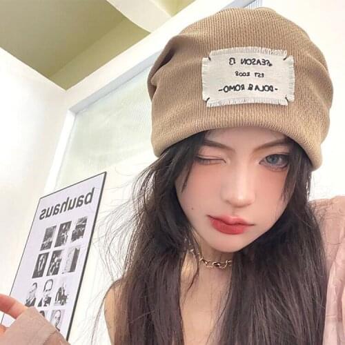 Multifunction Women Winter Autumn Hat Letter Patch Teenager Adult Men Thin Scarf Girl Skullies Beanies Vintage Caps