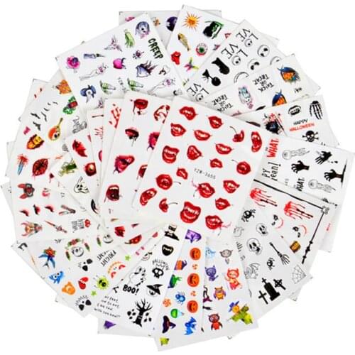24 Sheet Halloween Nail Art Stickers Water Transfer Paper Stickers Eyes Blood Hand Pumpkin Nail Stickers Nail Art Decal