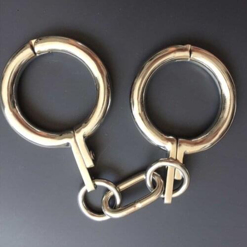 Stainless steel metal ring handcuffs for sex adult games bdsm bondage restraints hand cuffs slave fetish sex toys for couples