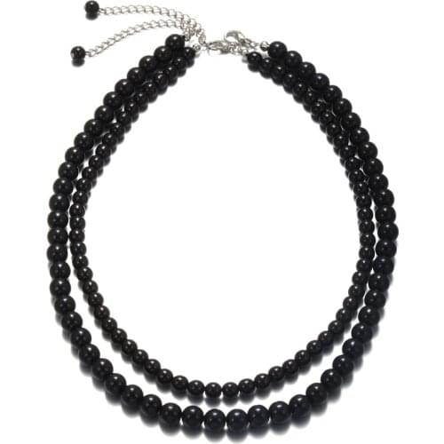 New Fashion Handmade Round Bead Necklace 2Pcs/Sets 6/8mm Bead Mala Necklace Beads Simple Black Men Women Bracelet Necklace
