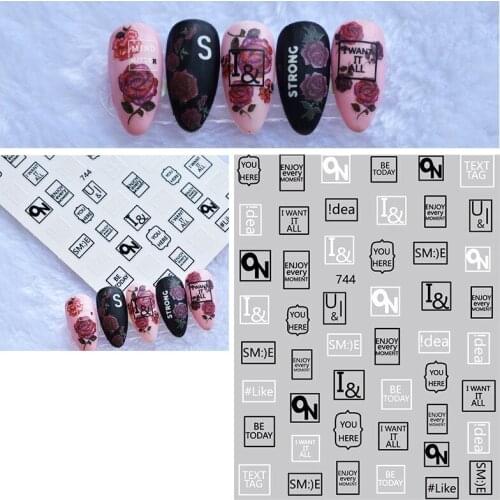 Newest 744 lettering design 3d nail sticker Japan Korea type DIY decal decoration tools for nail tips
