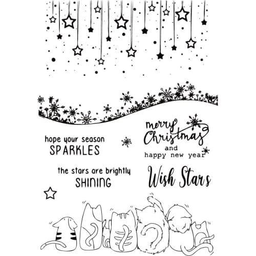 AZSG Christmas Cat / Wish Star Clear Silicone Stamps Cutting Dies For DIY Scrapbooking Card Making Photo Album Decorative Crafts
