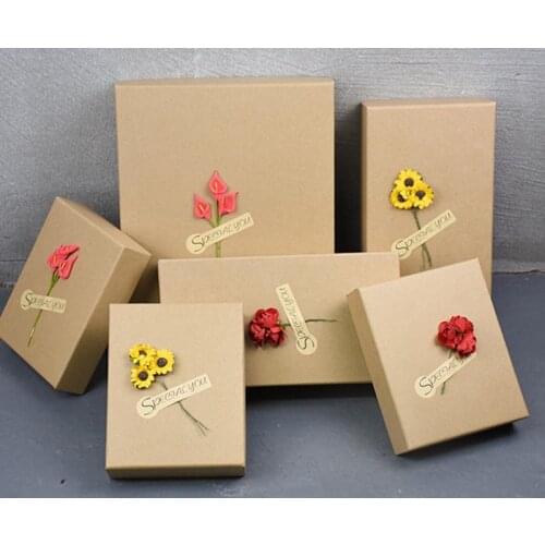 YnaayuYnaayu 1Pcs Flower Kraft Paper Gift Box Fresh Art Wind Gift Boxes Sunflower Simple Gift Box Rectangular Gift Box