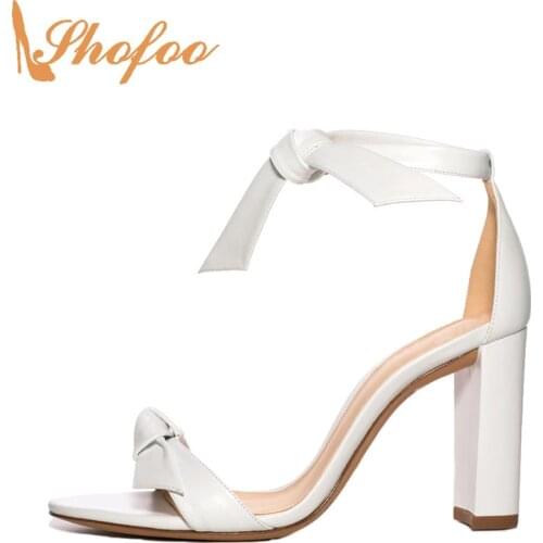 White High Chunky Heels Open Toe Women Sandals Large Size 12 16 Ladies Summer Fashion Butterfly-knot Casual Concise Shoes Shofoo