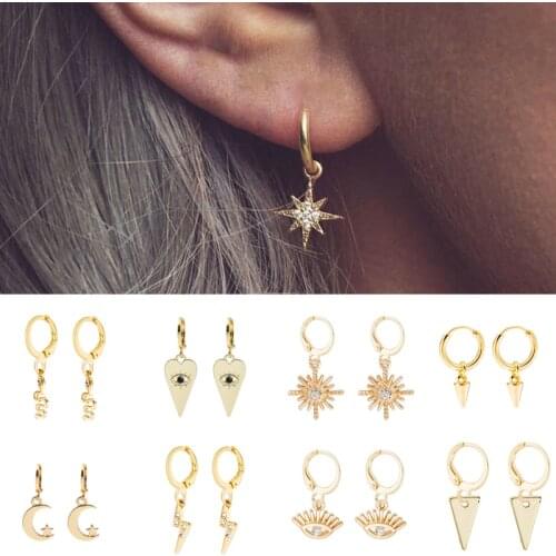 New Small Huggie Hoop Earrings Women Girls Alloy Cute Moon Evil Eyes Snake Cross Charming Cartilage Earrings Jewelry Aretes