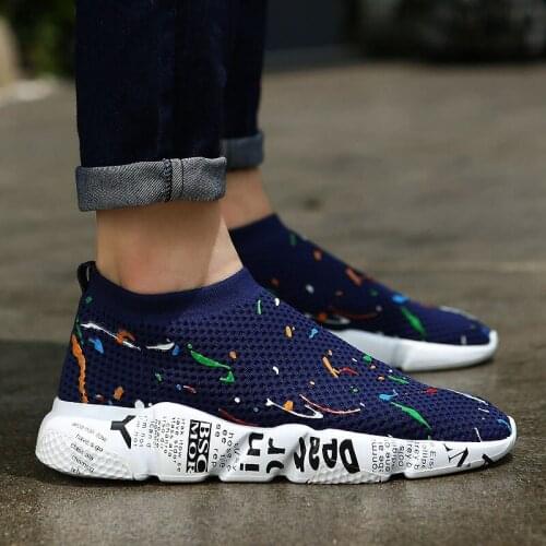 Weweya Stretch Vulcanize Shoes Men Cheap Sock Shoes Unisex Trend Graffiti Flats Lover Sock Shoes Slip On Tenis adults Masculino