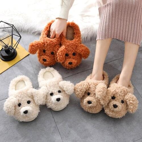 Lifelike 3d Teddy Dog Women Plush Slippers Winter Warm Soft Sole Shoes Men Couples Home Ladies Indoor Bedroom Slip On Fur Slides