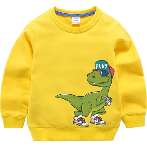 Boys Hoodies Sweatshirt Outerwear Kids Clothes Girls Children Tops Clothes Clothing Cotton Print Dinosaur Yellow Teenage
