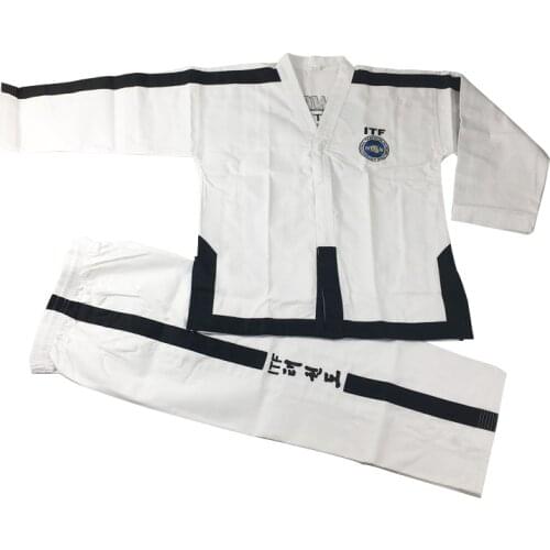 2020 SINOBUDO Taekwondo White Embroidery Standard ITF Uniform For Instructor Uniforms Men Taekwondo Uniforms Suit