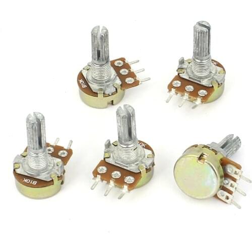 Uxcell 5Pcs 10K OHM Linear Taper Rotary Potentiometer Zinc Plating with Long 13mm Shaft
