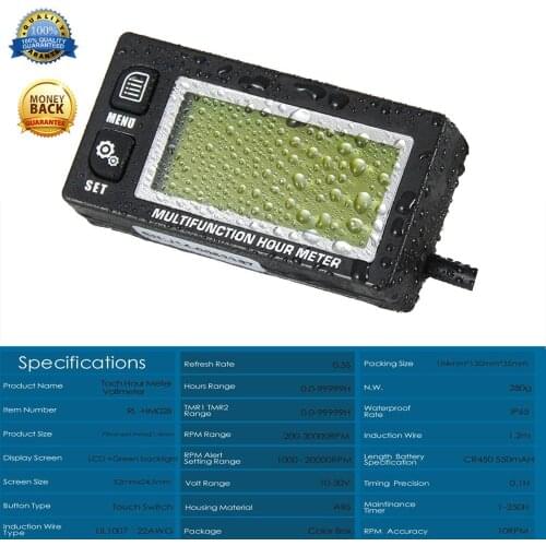 Waterproof Multifunction Hour MeterTachometer Voltmeter for Gas Petrol Engine Motocross Free Shipping