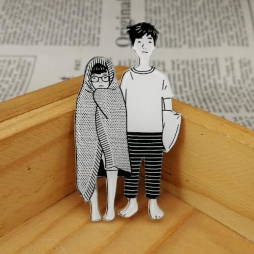 Funny Black and White Lovers Brooch Badges Kawaii Acrylic Badge Pins Clothes Icons on Backpack Brooches for Women Accessories