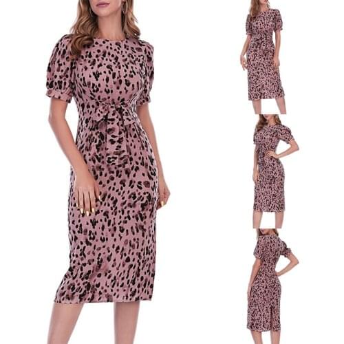 Womens New Fashion Sexy Leopard Print Long Dress Pink Leopard Print