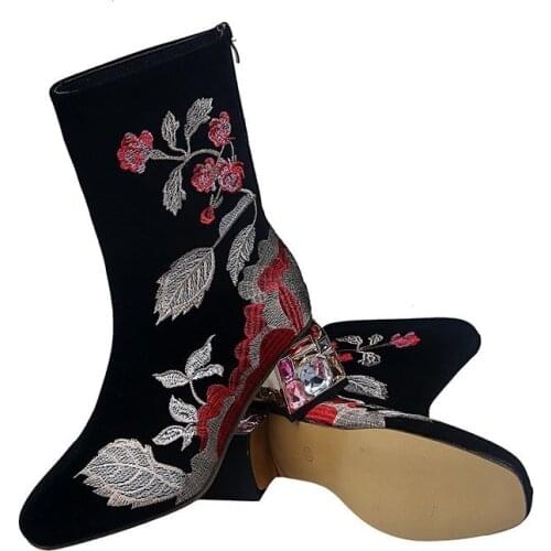 Heels Womens Boots Nubuck Zip Pointed Toe Retro Fashion Autumn Ankle Boots heel Winter Shoes Women