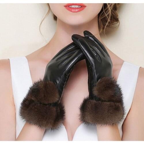 Womens Mink Fur Gloves Real Sheepskin Leather Gloves Touch Screen Winter Warm Female Luxury Mittens S2433