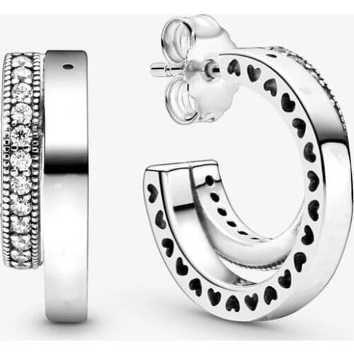 2020 New Autumen Pave Double Hoop Earrings For Women 925 Sterling Silver earring silver 925 brincos fine jewelry Free shipping