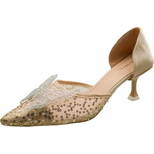 High heels women 2021 new style summer pointed rhinestone bowknot shallow mouth stiletto fashion temperament lady