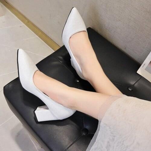 2020 Womens High Heels Sexy Bride Party mid Heel Pointed toe Shallow mouth High Heel Shoes Women shoes big size 30-43