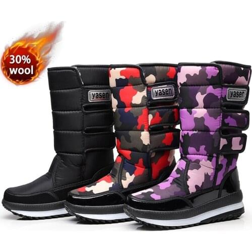 Women snow boots luxury winter boots thick plush waterproof non-slip boots female winter shoes warm fur botas mujer with bow