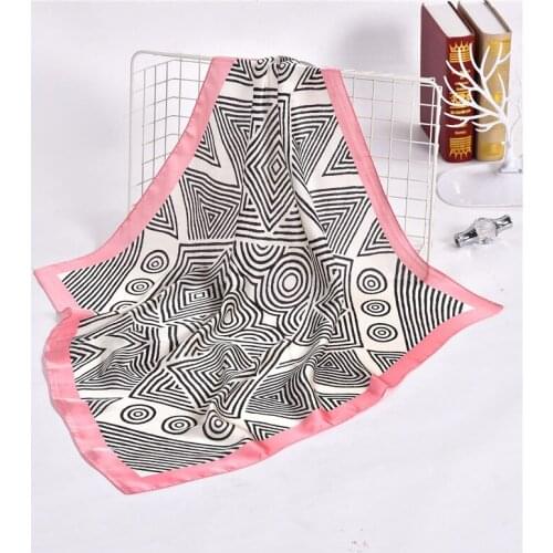 70x70cm Women Summer Circle Black White Foulard Scarf Satin Neck Scarf Neckwear Girls Geometric Printed Silk Square Scarf