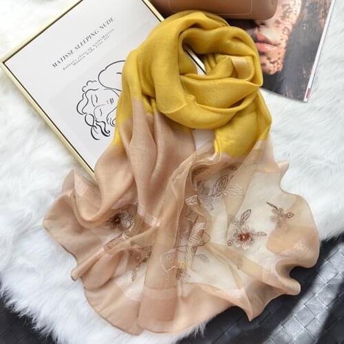 Womens Luxury Embroidered Silk Scarf Long Satin Scarves Ladies Retro Elegant Shawl