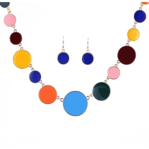 Retro Round Enamel Coins Jewelry Sets 5 Colors 2ps/Set Wedding Women Beads Jewelry Set Statement Jewelry Necklace Wholesale