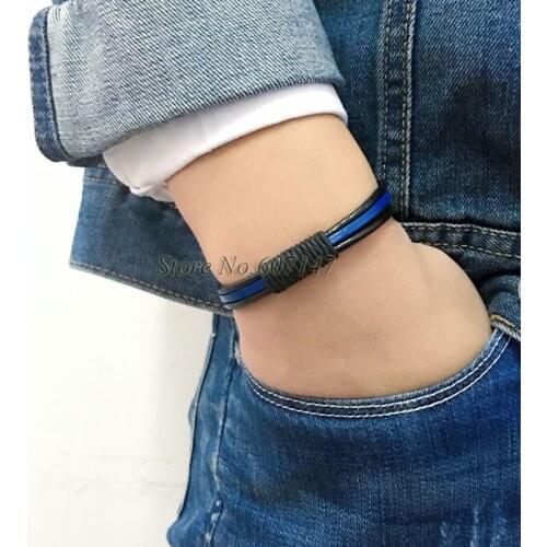 ZotatBele 6Pcs Twist Handmade Bangle pulseira masculina Wrap Blue Charming Genuine Leather Bracelet Men with Braided Rope PT22