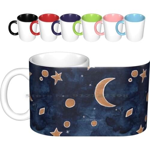 Starry Starry Night Ceramic Mugs Coffee Cups Milk Tea Mug Moon Space Blue Dreamy Cold Christmas Winter Night Stars Galaxy
