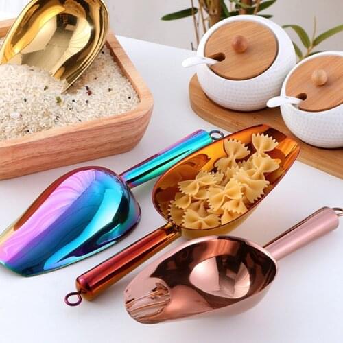 1 Pcs Shovel Candy Ice Square Flour Colorful Stainless Steel Bonbons Beans Shovel Food Scoops Kitchen Utensil