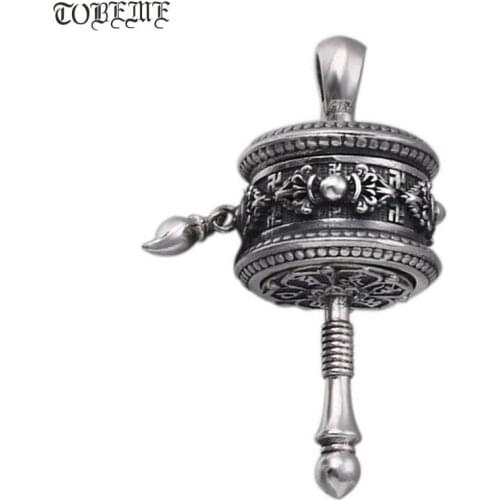 100% 925 Silver Tibetan Dorje Prayer Wheel Pendant 925 sterling Tibetan Wheel necklace pendant Buddhist Vajra wheel pendant