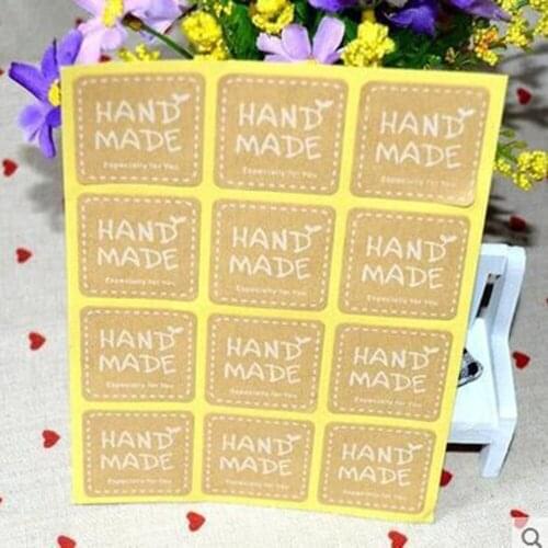 120pcs/bag Hand Made Letters Baking Bag Decorative Kraft Paper Sealing Paste Round Square Shape Stickers