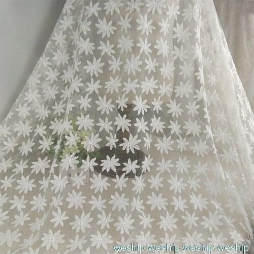 2yards white Hexagonal star milk silk fabric embroidery lace mesh fabric wedding dress cloth DIY garment accessories curtains