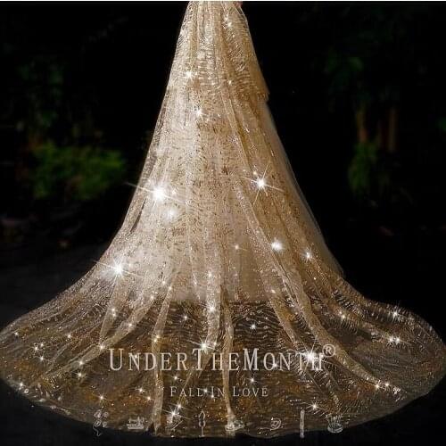 2021 Sparkly Bridal Veils Champagne Cathedral Shiny Sequined Saudi Arabia Wedding Accessories Bridal Veil With Comb 3X3.8M New
