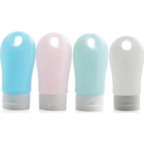 4Pcs 60ml Travel Bottle Leakproof Silicone Refillable Squeezable Travel Tube with Keychain Hook for Cosmetic Toiletry Shampoo