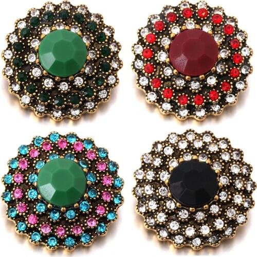 5pcs/lot New 18mm Snap Button Jewelry Big Gold Flower Snap Rhinestone Metal Snap Buttons Bracelet Fit DIY Snap Jewelry For Women