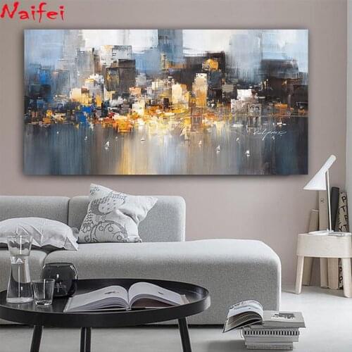 City Building Rain Boat Pictures Abstract Art diy 5d Diamond Painting full square drill Modern Decoration Diamond Embroidery