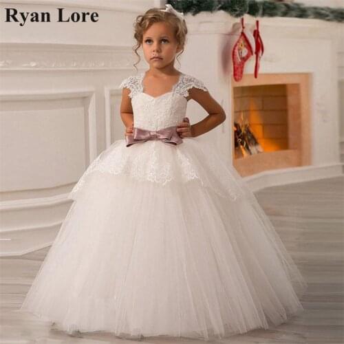 2020 Ball Gown Flower Girl Dresses Princess Dress For Weddings First Communion Dress Special Occasion Pageant Dress With Bow