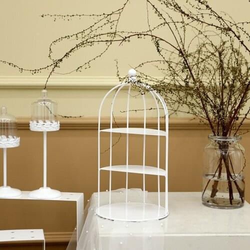 SWEETGO White Cake Stand Birdcage Storage Racks Glass Trays for Cupcake Wedding Dessert Tools Home Decoration Accessorie
