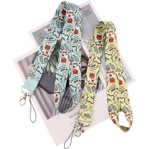 Flyingbee Cartoon Doctor Theme Bear Icons Style Key Chain Lanyard Neck Strap For USB Badge Holder DIY Hang Rope X2235