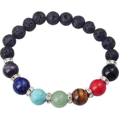 Healing Dowsing Reiki Gem Stone 7 Chakra Matte Agat Lava Bracelet Beads Yoga Jewelry For Women Men