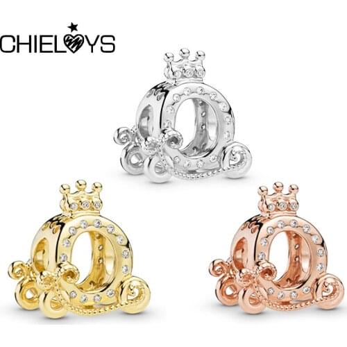 CHIELOYS 2pcs/lot Silver Plated Charm Bead Crown Carriage Charms 3 Colors Princess Fit Brand Charm Bracelet Women Jewelry Gift