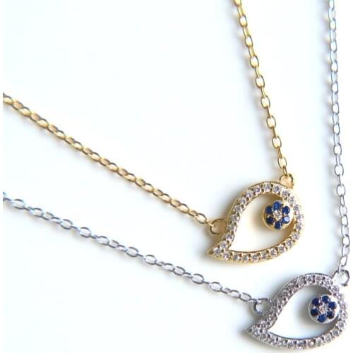 Delicate minimal silver chain necklace Cute eye lovely cz eye girl style 100% 925 sterling silver jewelry necklace